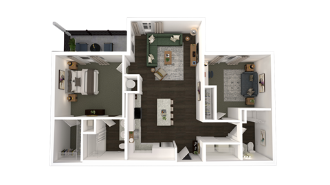 Floor plan for 2 beds, 2 baths, 995 sqft